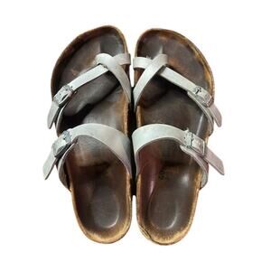 Birkenstock Silver Metallic Double Strap Sandals Cork Women’s size 40 US 9-9.5